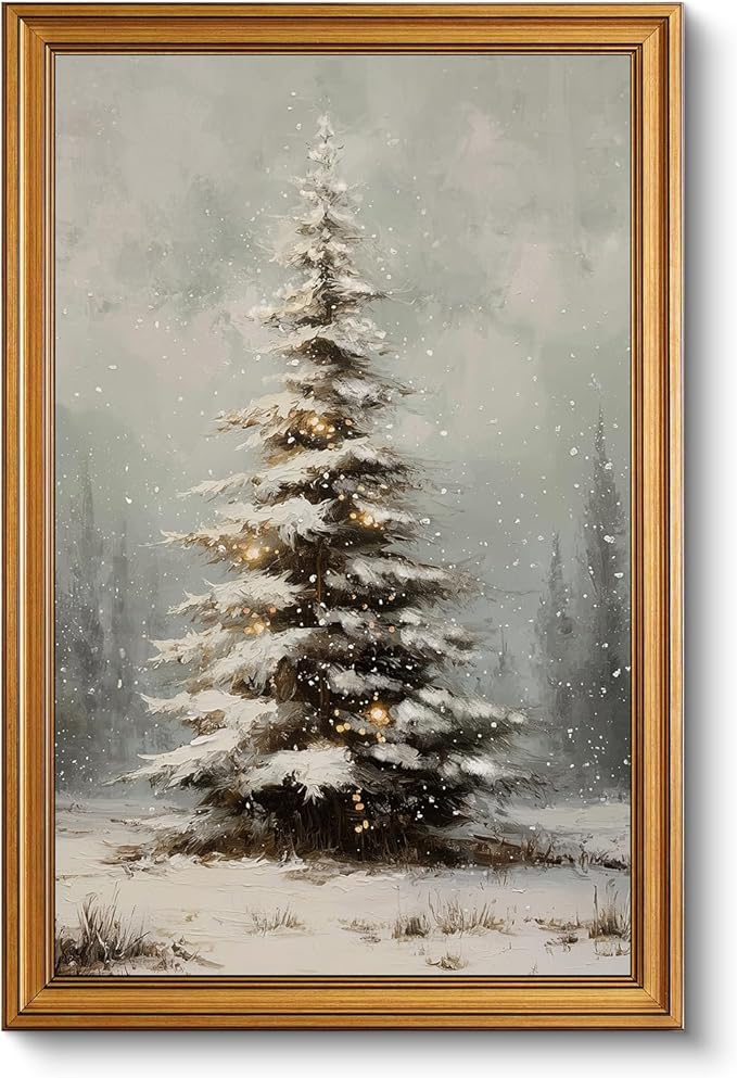 InSimSea Gold Framed Wall Art, Vintage Canvas Prints Decor, Christmas Tree Paintings Large Wall Decor, Farmhouse Pictures for Winter Xmas Bedroom Holiday Decoration Gifts, 16x24inch