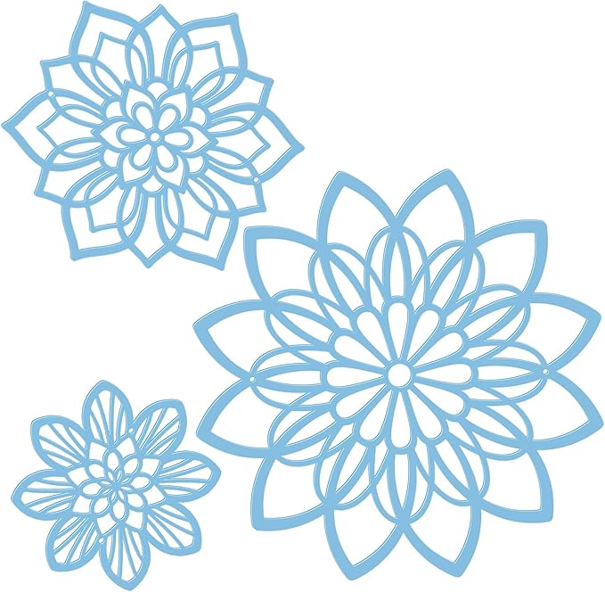 Zzbakress 3 Pieces Metal Flowers Wall Decor, Black Wall Decors Metal, Flower Art Wall Decor Farmhouse Wall Decorations Multiple Flowers Hanging Decor for Bathroom Living Room Home Kitchen Garden Office (Blue Elegant)