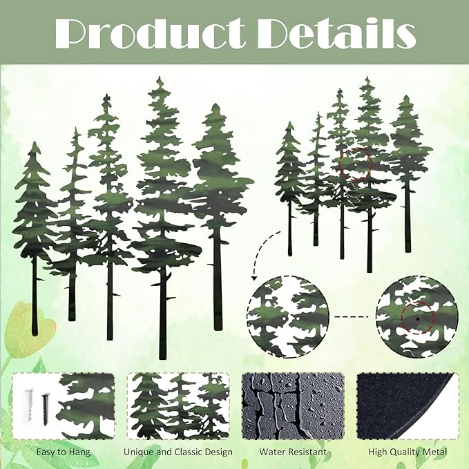ESTART Metal Pine Tree Wall Art, Metal Tree Wall Decor, Nature Rustic Farmhouse Cabin Decor, Forest Wall Art for Home Living Room Bedroom Office Indoor and Outdoor Decoration (Green)