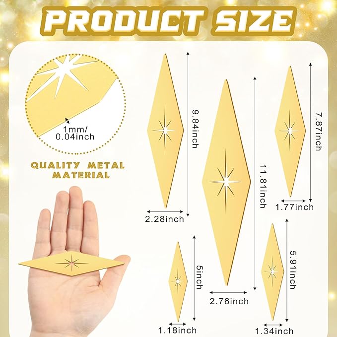 Yaocom 5 Pieces Mid Century Modern Decor Midcentury Vintage Style Gold Starburst Metal Wall Art Elegance Wall Accents Diamond Star Bursts Decor Vintage Home Decoration