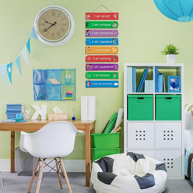 Chunful Set of 9 Boys Room Bedroom Decor Boys Inspirational Wall Decor Wood Hanging Plaque Motivational Kids Bedroom Wall Sign for Kids Teenage Toddler(Black Boy)