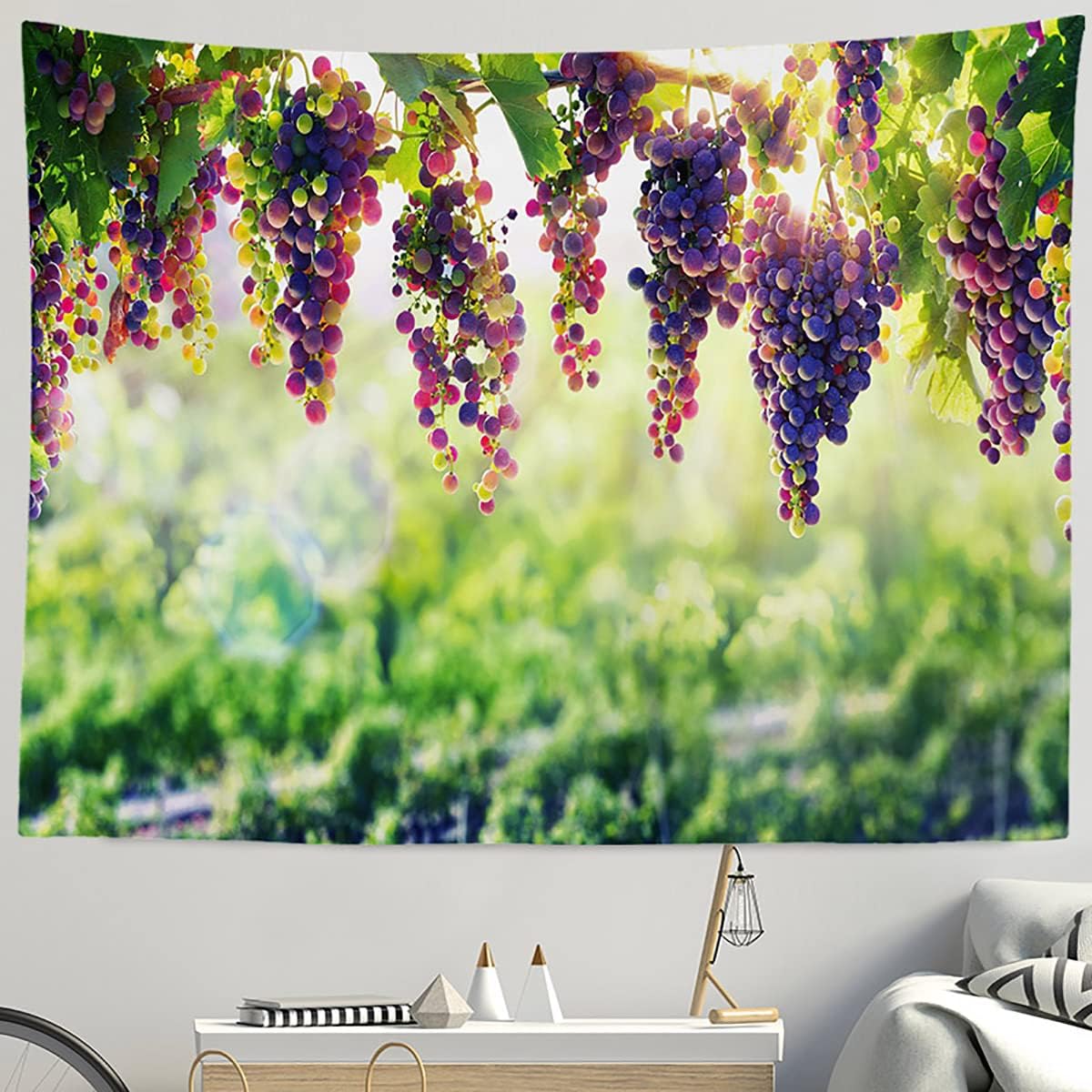 BULOR Vineyard Tapestry Grapes Clusters Wine Rustic Vintage Tapestry Wall Hangings Tapestry for Kids Bedroom Living Room Dorm Man Cave Background(60x40 Inch)