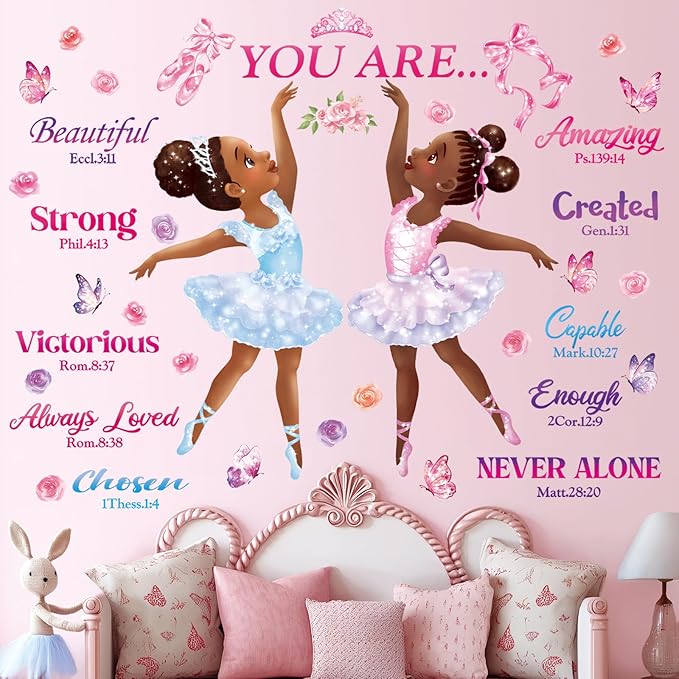DECOWALL SG2-2319 Black Girl Magic Ballerina Wall Stickers Decals Afro Art Women Inspirational Bedroom Nursery Gift Beautiful playroom Kids décor Baby Butterfly Decoration Motivational Room