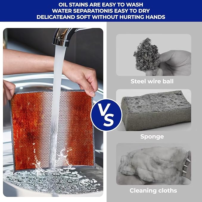 24PCS 3-Layer Non-Scratch Multipurpose Steel Wire Dishcloths - Reusable Quick-Dry Odor-Free Scrub Cloths for Dishes, Kitchen Cleaning Cloths for Cookware, Sinks, Stove Tops(7.87X7.87)