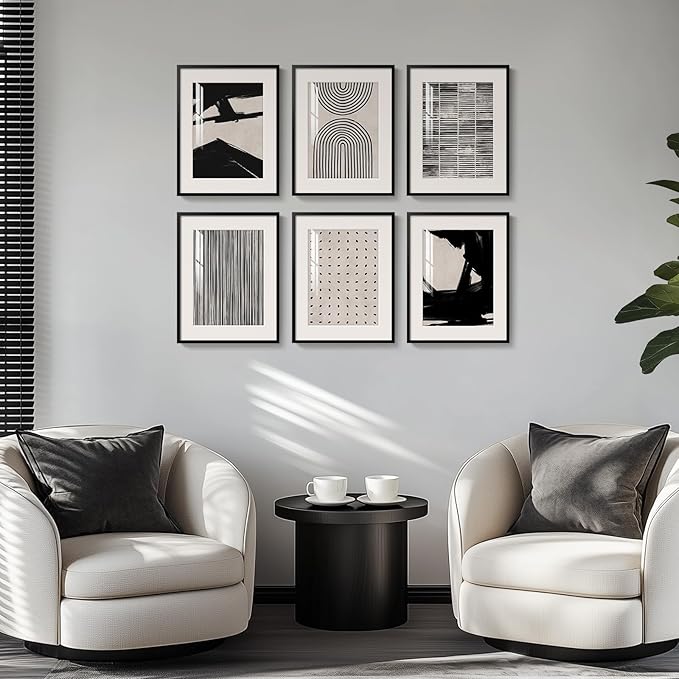 Framed Black and White Abstract Wall Art, 6 Pieces Modern Prints Paintings Artwork for Walls, Minimalist Abstract Pictures for Living Room Bedroom Dining Room Office Bathroom Wall Decor 11x14 Inch