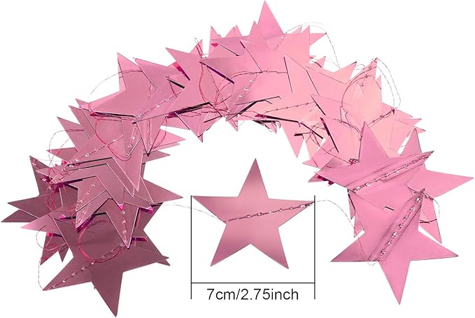 Patelai Glitter Star Garland Banner 2026 Graduation Decor 130 Feet Star Hanging Banner Twinkle Backdrop for Party Birthday Classroom Wedding Supplies(Rose Pink)