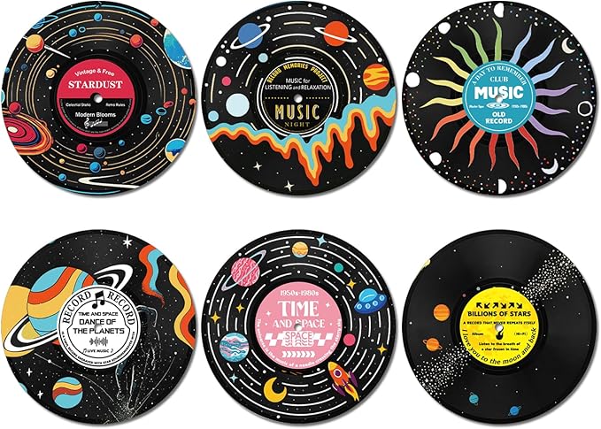 Chunful 6 Pake 12 Inch vintage records wall decor Aesthetic Retro Record Wall Decor for Dorm Bedroom Living Room Art Display Rock and Roll Music Hippie Party Records Decorations (Planet)