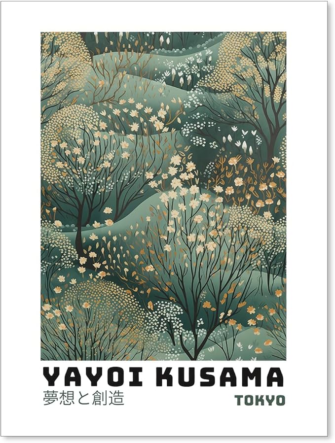 Yayoi Kusama Inspired Poster Japanese Botanical Wall Art Abstract Yayoi Kusama Print Modern Ukiyo-e Japanese Gallery Wall Decor 11x14in Unframed for Home Bedroom Decorations