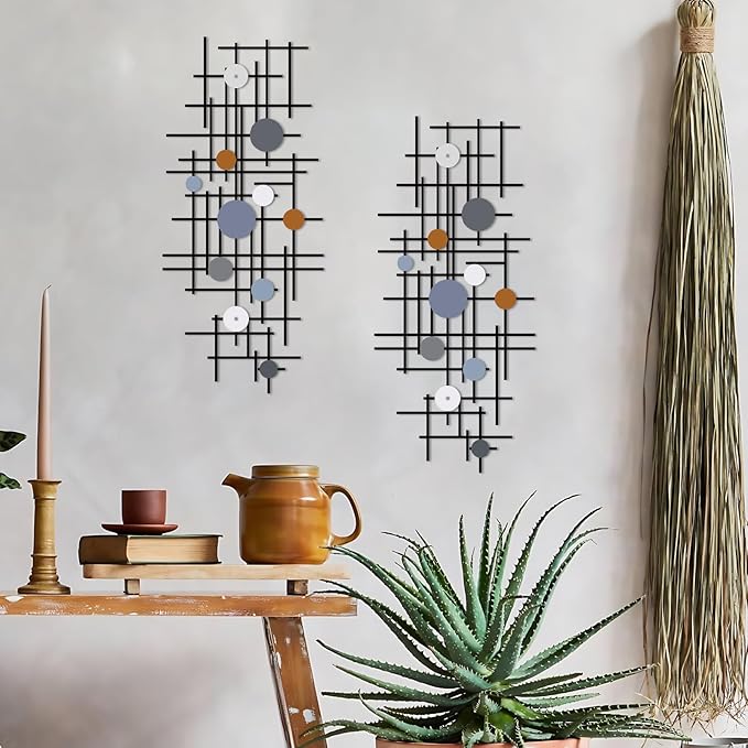 ruelen Set of 2 Minimalist Geometric Wall Decor - Modern Metal Wall Art for Living Room, Bedroom & Office – Abstract 2D Design in Dark Colorful Style