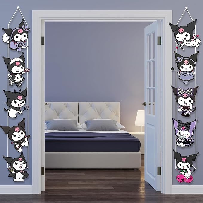 Kuormi Birthday Party Supplies Porch Sign, Cute Kawaii Theme Hanging Door Banner, Wall Decoration for Kuormi Girls Birthday Party, Indoor Outdoor Party Supplies