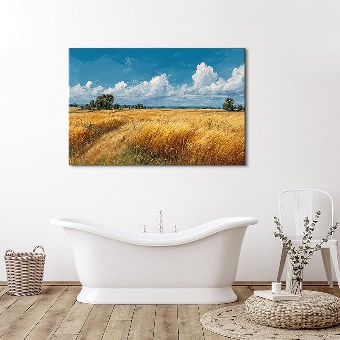 Nature Wall Art Farmhouse Kitchen Decor Rustic Fall Farm Land Landscape Pictures Country Landscape Canvas Prints Country Botanical Artwork for Bathroom Living Room Home Decoration 32x48"