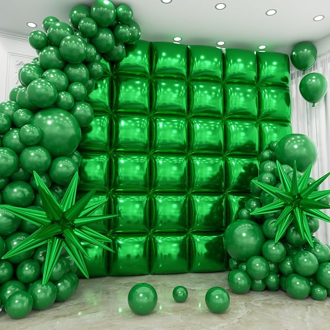 36pcs Green Square Foil Balloons Wall Backdrop with 79pcs Balloon Garland Arch Kit, Double Sided Balloon for Birthday Baby Shower Bridal Shower Anniversary New Year Graduation Decorations