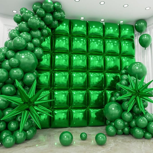 36pcs Green Square Foil Balloons Wall Backdrop with 79pcs Balloon Garland Arch Kit, Double Sided Balloon for Birthday Baby Shower Bridal Shower Anniversary New Year Graduation Decorations