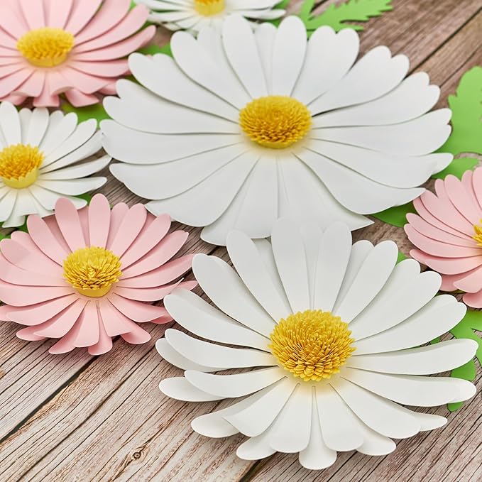 SUNBEAUTY Paper Flowers Decorations for Wall Giant Daisy Flowers Bulletin Board Decoration 3D Floral Tissue Paper Flowers Hanging for Classroom Wedding Baby Shower Tea Party Backdrop (Pink, White)