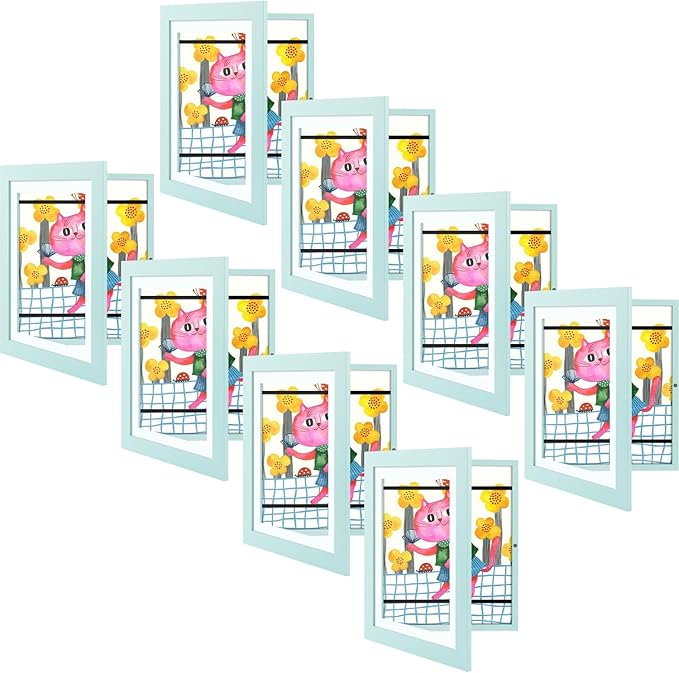 Golden State Art, 10x12.5 Kids Art Frames, Front-Opening Picture Frame Great for Kids Drawings, Artworks, Children Art Projects, Schoolwork, Home or Office (Light Blue, Set of 8)