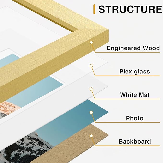 Vittanly 12 Pack Picture Frames Collage Wall Decor for Mounting or Tabletop Display, Gallery Wall Frame Set for Family, Multi Sizes Including 4pcs 8x10, 4pcs 5x7, 4pcs 4x6, Gold
