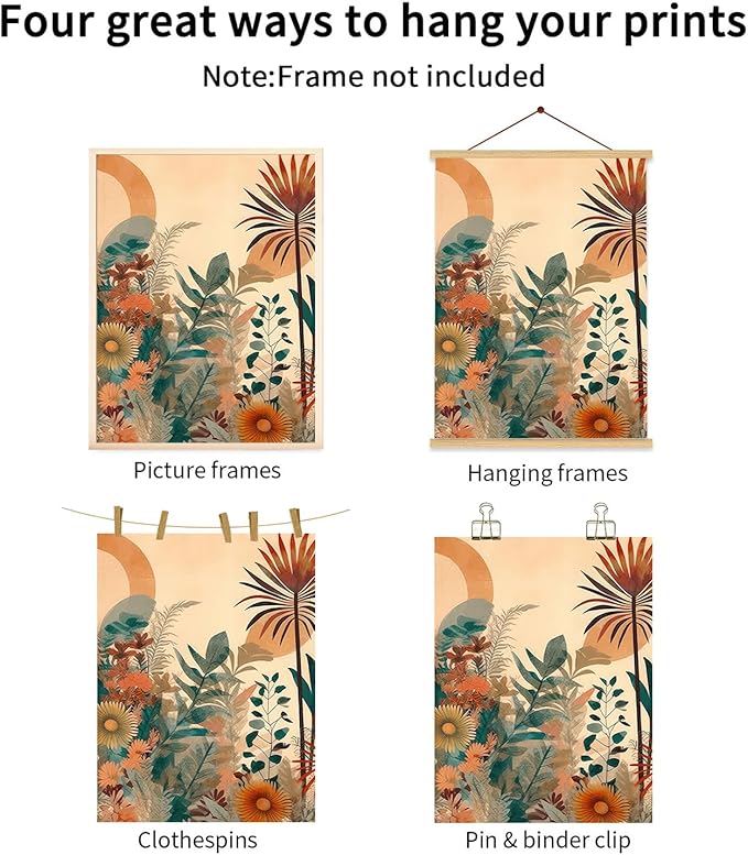 LYPHNX Boho Burnt Orange Botanical Floral Canvas Wall Art Abstract Terracotta Jungle Poster Pictures Set of 3 Flower Prints Painting Home Decor for Bathroom Bedroom Living Room 16"x24" Unframed