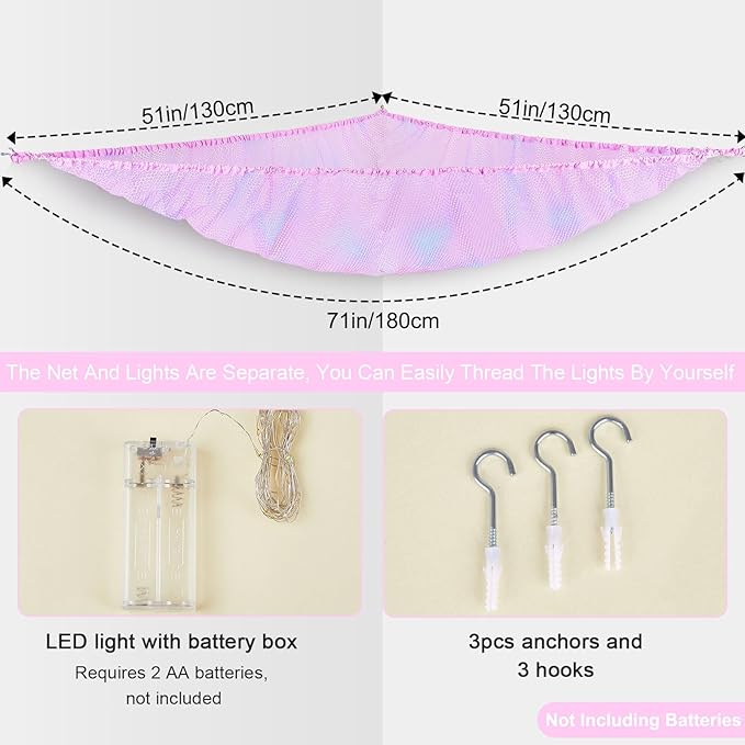 Unicorn Castle Stuffed Animals Net or Hammock Kids Toy Storage Organizer with LED Light Hanging Corner Stuffed Animals Holder Kids Girls Room Decor,Pale-Pink,Large (Pack of 1)