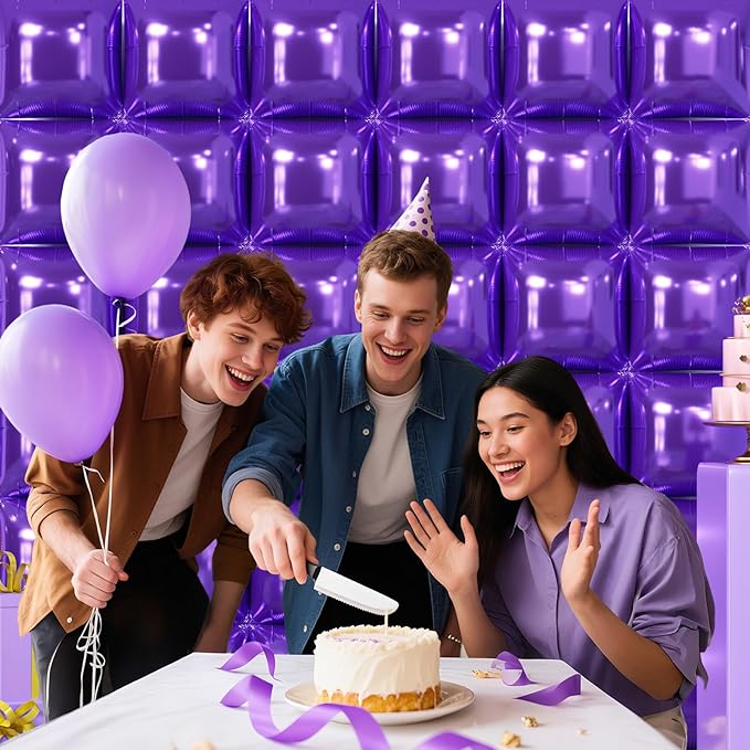 NISOCY 36PCS Purple Square Foil Balloons Wall Backdrop Double Sided Purple Balloons Tunnel Arch Kit for Baby Shower Birthday Wedding Party Decoration
