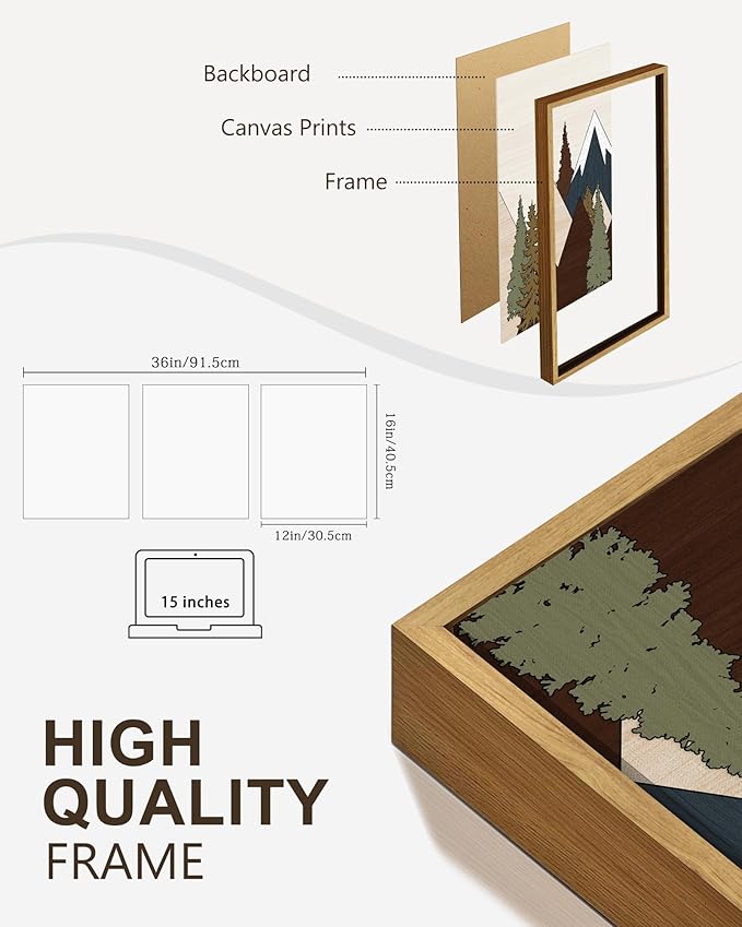 Drsoum Morden Mountains Landscape Wall Art Framed Boho Pine Tree Forest Nature Prints Boho Farmhouse Rustic Artwork Hallway Bedroom Ready to Hang 12x16in Natural Framed