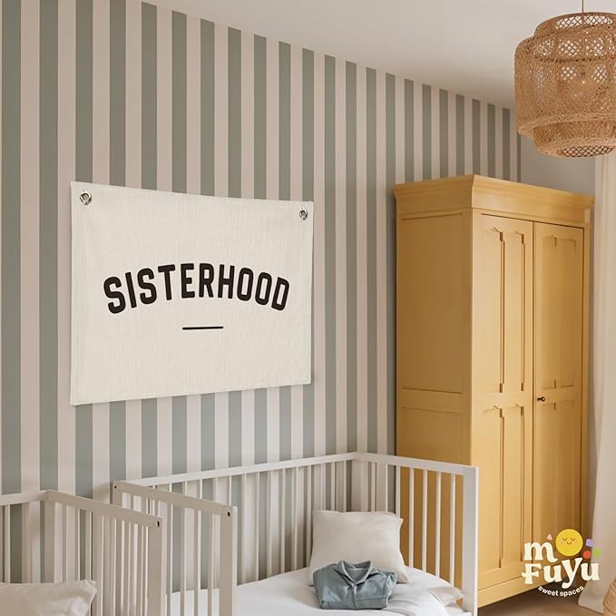 Long Live Sisterhood Nursery Canvas Banner,Girls Room Decor,Nursery Playroom Wall Decor for Girls Bedroom Toddler Decor Teen,Twins Bedroom Decor 30x20 Inch