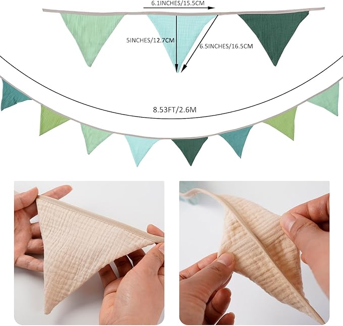 Pennant Banner Bunting Flags Green, Garland Triangle Banners Olive Green Fabric for Jungle Safari Summer Birthday Shower Wedding Party Nursery Playroom Decor(Green)