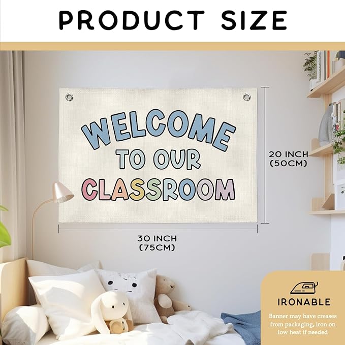 Boho Classroom Decor, Welcome Sign for Classroom-First Day of School Banner Teacher Gifts, Back To School Banner Wall Decor for Kindergarten Perschool Classroom Must Haves 20x30