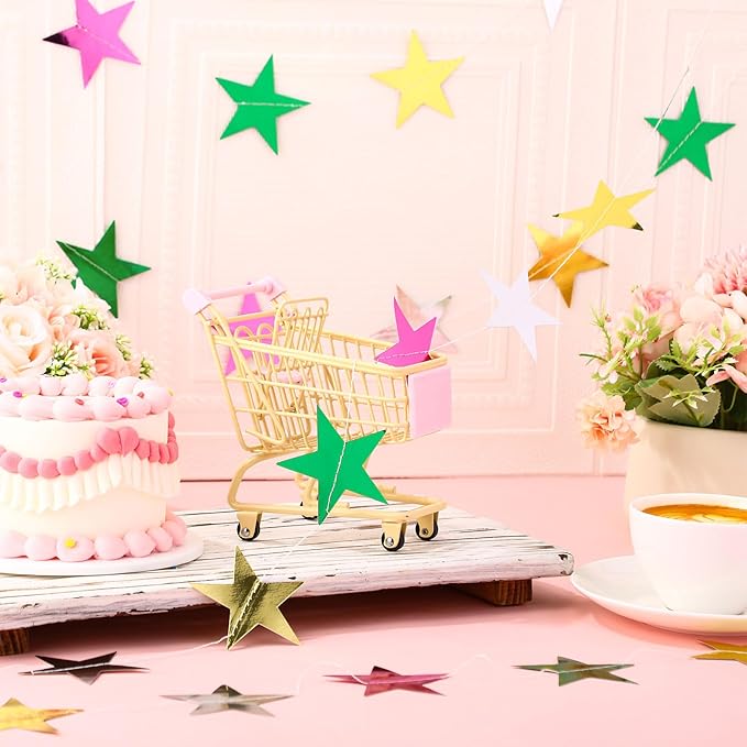 Patelai Glitter Star Garland Banner 2026 Graduation Decor 130 Feet Star Hanging Banner Twinkle Backdrop for Party Birthday Classroom Wedding Supplies(Green,Pink,Gold,Silver)