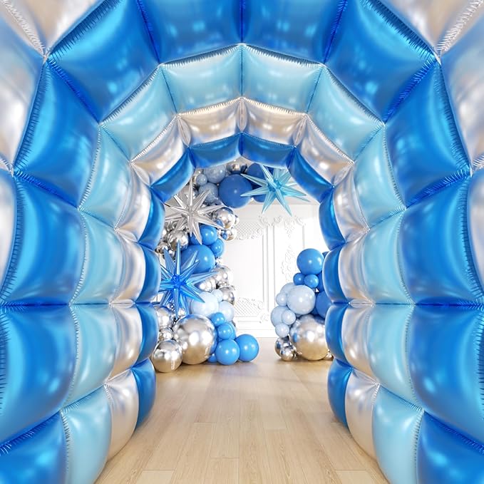36pcs Blue and Silver Square Foil Balloons Wall Backdrop with 121pcs Balloon Garland Arch Kit, Double Sided Balloons for Birthday Bridal Shower Anniversary New Year Graduation Party Decorations