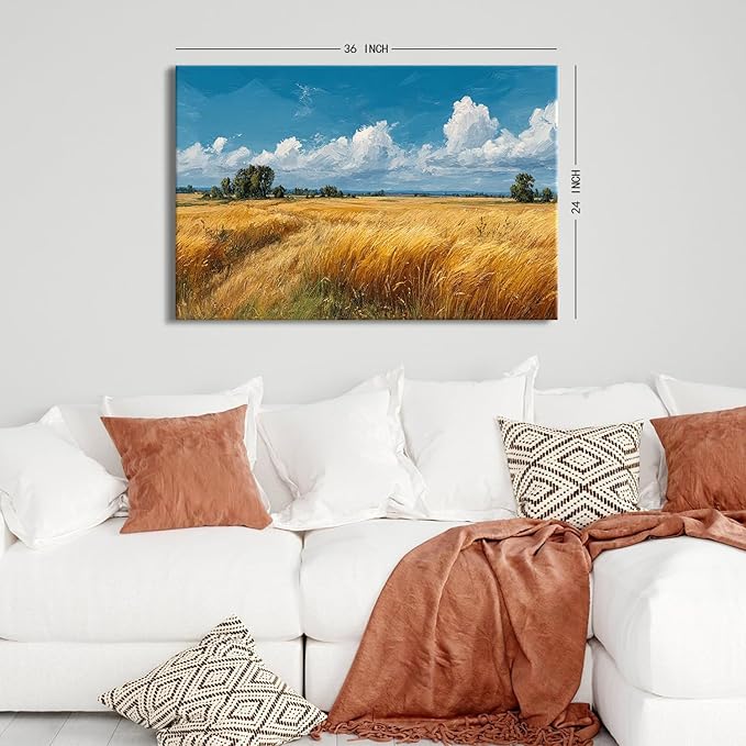 Farmhouse Kitchen Wall Art Nature Pictures Wall Decor Autumn Farm Land Painting Rustic Meadow Landscape Canvas Prints Country Trees Poster Artwork for Bedroom Living Room Home Decoration 24x36"
