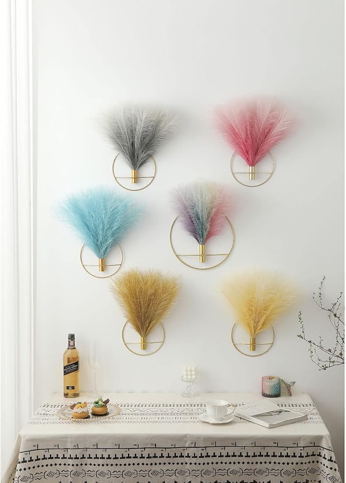 Pretty Jolly Boho Wall Decor, Wall-Mounted Metal Wall Decor, Hanging Artificial Pampas Display, Wall Art Living Room, Bedroom, Bathroom, Dining room, Plant Wall Decor 2 Pack Gold