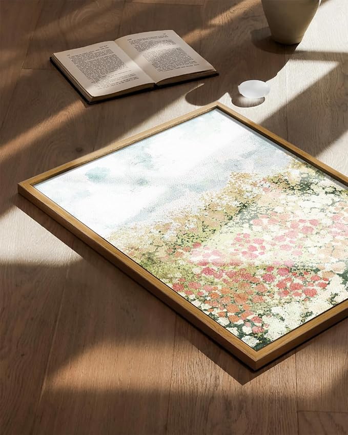 KBKBART Framed Wall Art for Bedroom Decor, Vintage Spring Flower Pictures Aesthetic, Farmhouse Wall Decor Meadow Floral Bathroom Canvas Oil Painting, Canvas Wall Art Summer Room Decor, Gifts for Friends or Family(12"x16")