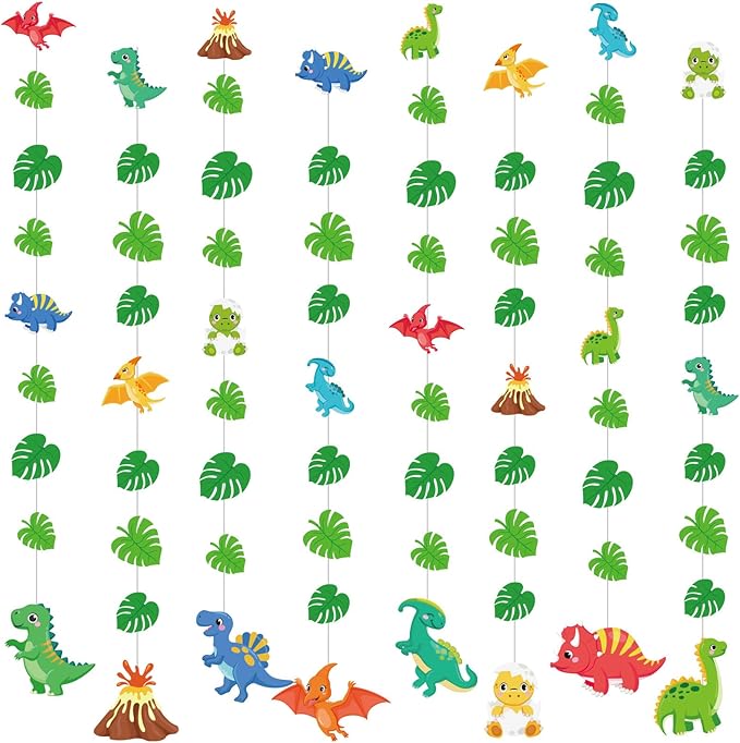 8 Pcs Dinosaur Party Decorations Dinosaur Garlands Watercolor Dino Hanging Banner Palm Leaves String Decor for Boy Jungle Dino Theme Birthday Baby Shower Party Supplies Home Wall Backdrop