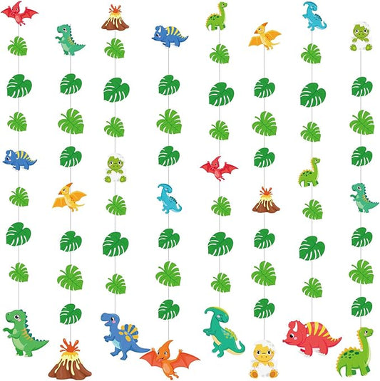 8 Pcs Dinosaur Party Decorations Dinosaur Garlands Watercolor Dino Hanging Banner Palm Leaves String Decor for Boy Jungle Dino Theme Birthday Baby Shower Party Supplies Home Wall Backdrop
