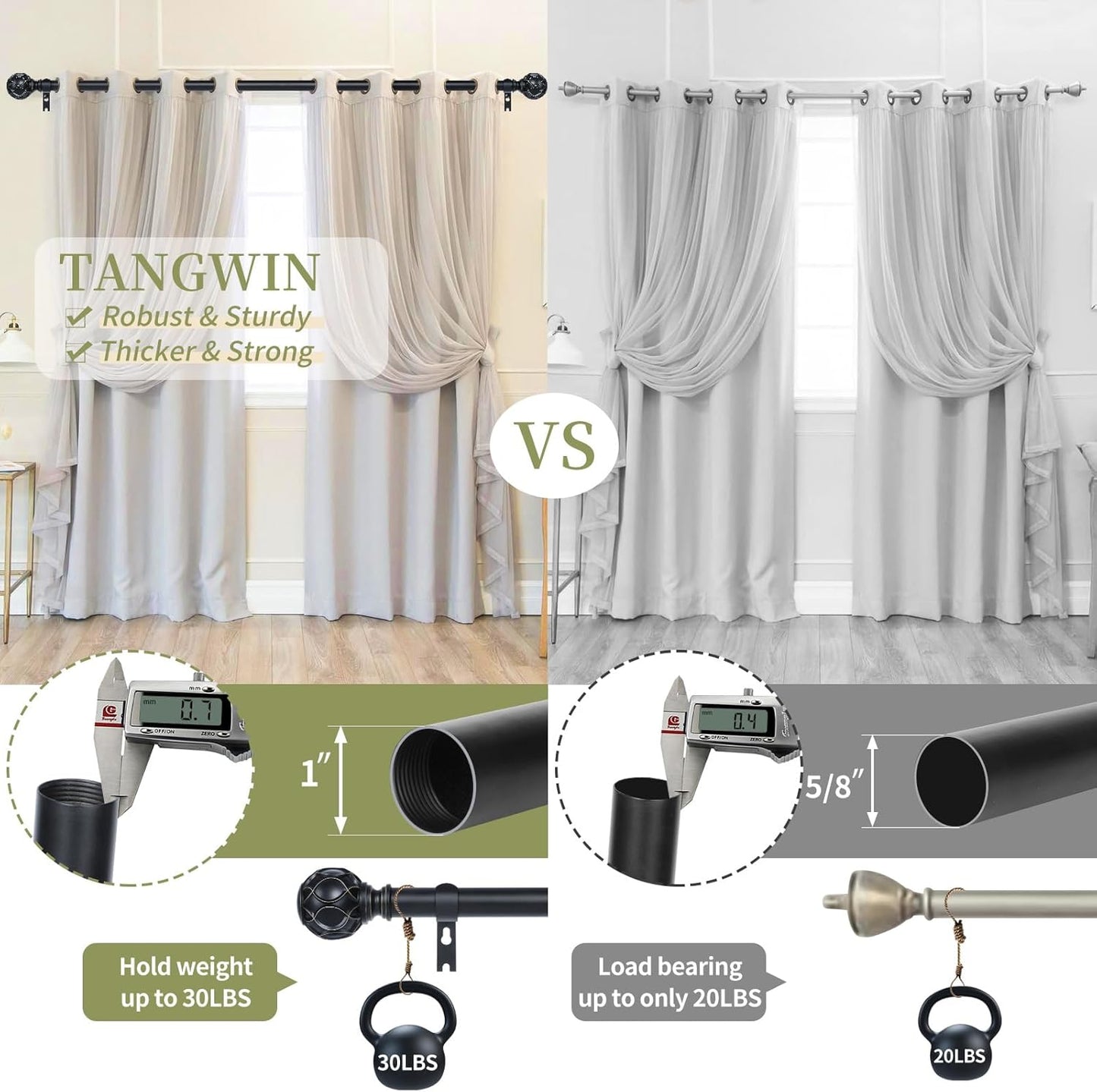 Black Adjustable Curtain Rods for Windows:18-60" Farmhouse Heavy Duty Curtain Rod for Bedroom Living Room,Boho Decorative Rustic Drapery Rods with Vintage Coastal Texture Finial,Matte Black