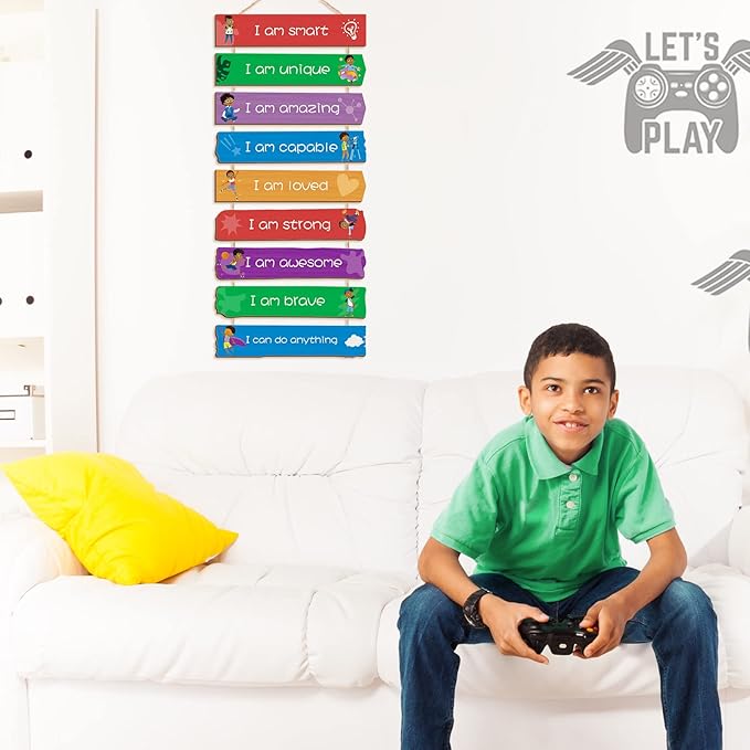 Chunful Set of 9 Boys Room Bedroom Decor Boys Inspirational Wall Decor Wood Hanging Plaque Motivational Kids Bedroom Wall Sign for Kids Teenage Toddler(Black Boy)