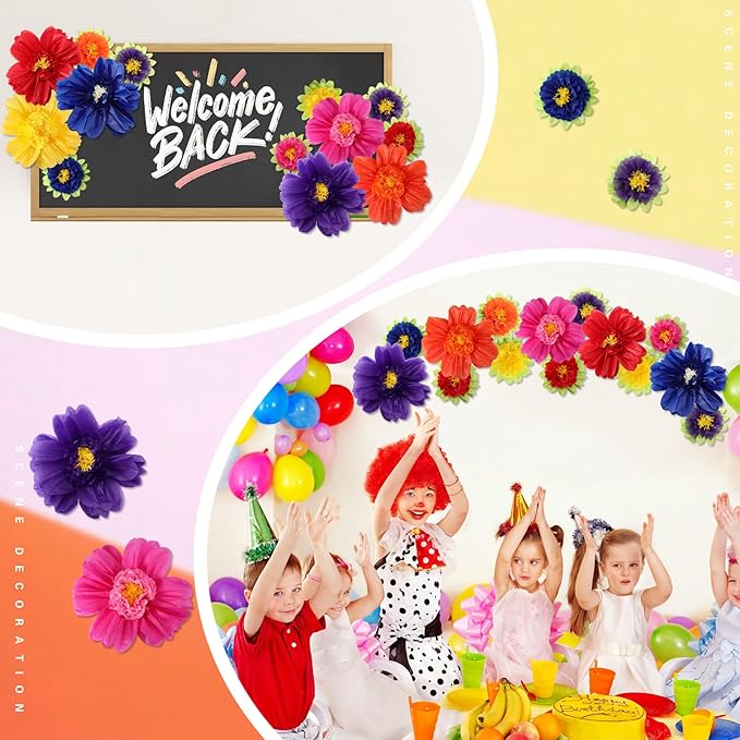 TaoBary Large Colorful Tissue Paper Flowers Giant Fiesta Paper Pom Poms Mexican Birthday Decorations for Wall Wedding Backdrop Centerpiece Party Supplies(20" and 10",Dark Blue, Purple, Red,12 Pcs)