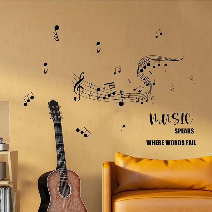 Inspirational Music Quote Wall Sticker, Elegant Music Note Wall Decal for Bedroom, Living Room or Studio Decor