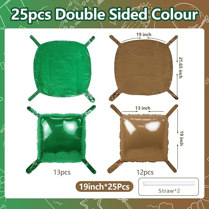 NISOCY 25PCS Dark Green and Brown Square Foil Baloons Wall Backdrop Double Sided Dark Green and Brown Balloons Arch Kit for Anniversary Birthday Thanksgiving Christmas Jungle Party Decorations