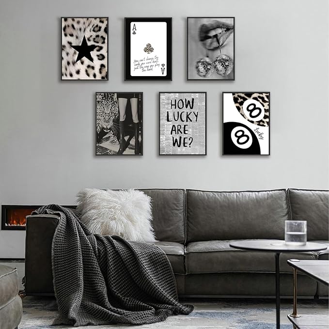 Trendy Leopard Wall Art Black And White Leopard Wall Decor Lucky 8 Ball Y2k Posters Prints Funky Cheetah Aesthetic Canvas Painting for Girls Room Bedroom Apartment Dorm Set of 6 (8x10 Unframed)