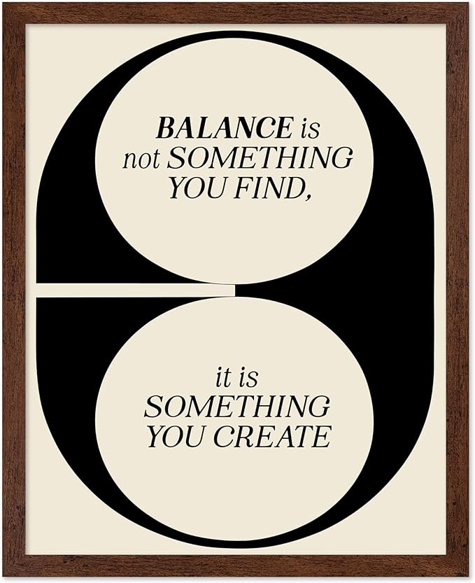 Poster Master Balance Poster - Retro Self Care Print - Modern Art - Motivational & Positive Quote Illustration - Minimalist Artwork - Great Living Room or Office Wall Decor - 8x10 Brown Framed