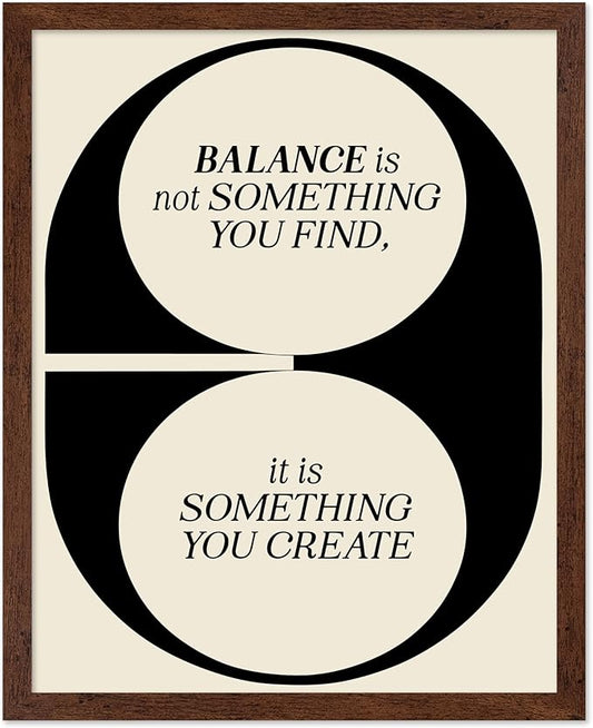 Poster Master Balance Poster - Retro Self Care Print - Modern Art - Motivational & Positive Quote Illustration - Minimalist Artwork - Great Living Room or Office Wall Decor - 8x10 Brown Framed