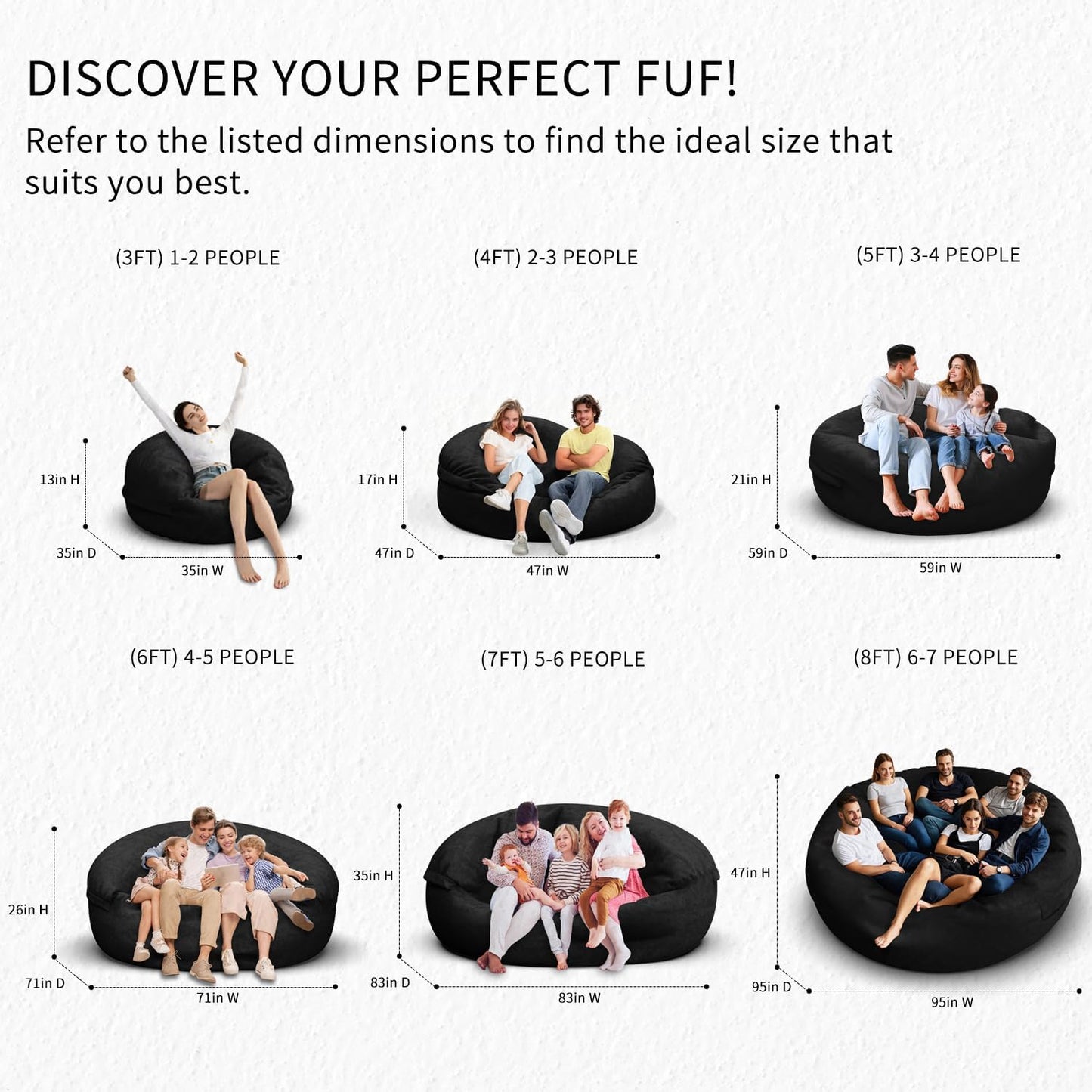 Bean Bag Chair for Adults 5FT,Soft Removable Cover for Teens/Girls Bedroom,Fluffy Giant Round Floor Beanbag Lounger Chairs (No Filler,Black)