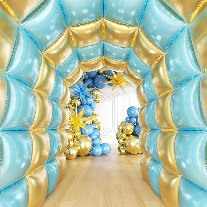 36pcs Blue and Gold Square Foil Balloons Wall Backdrop with 147pcs Balloon Garland Arch Kit, Double Sided Balloons for Graduation Birthday Anniversary Wedding Baby Shower Prom Party Decorations
