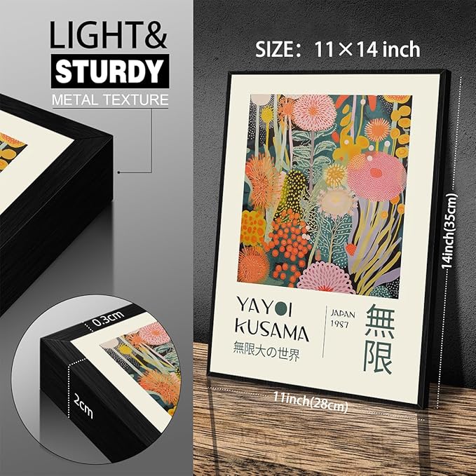 Abstract Yayoi Kusama Posters Japanese Wall Art Vintage Tokyo Aesthetic Prints Yayoi Kusama Inspired Japanese Gallery Wall Art for Stylish Room Bedroom Living Room Decor 11x14in Black Framed