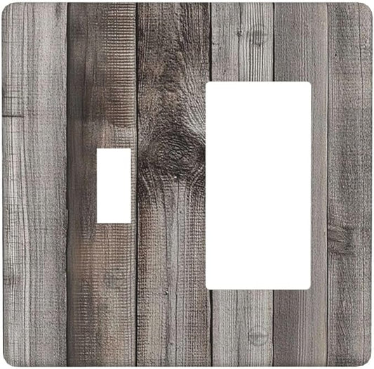 Outlet Covers Vintage Brown Gray Wood Texture 1 Toggle 1 Rocker Combination Decorative Wall Plate Electrical Switch Plates Light Switch Cover Plate For Farmhouse Cabin Decor