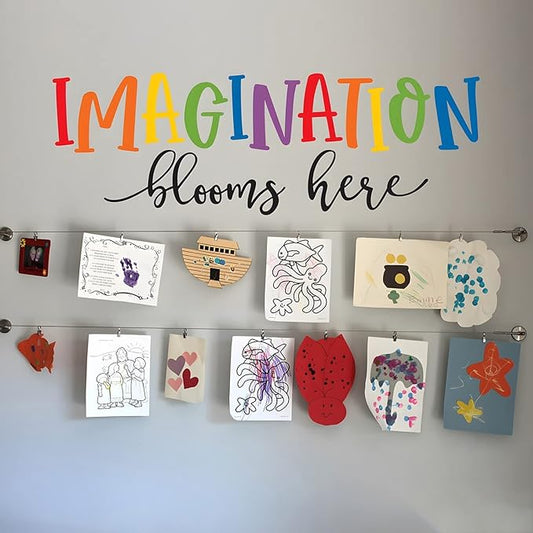 Finduat Imagination Blooms Here Decal, Inspirational Quote Wall Decal Sticker, Classroom Decor, Children Bedroom or Playroom Wall Art