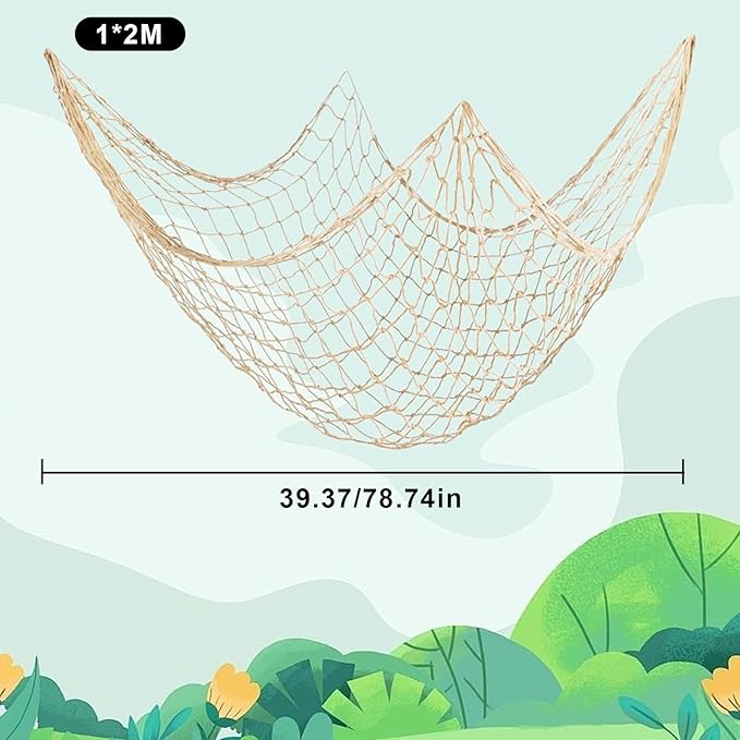 2 PCS Fish Net Decorations, 80 x 40 Inch, Ocean Themed Party Decor Beach, Nautical Wall Hanging Fishing Net for Coastal Bedroom, Bathroom, or Under The Sea Party Decorations