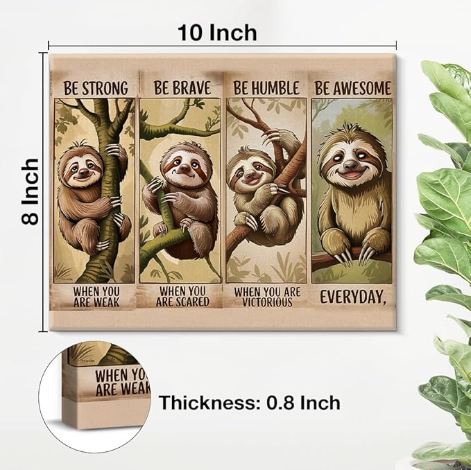 Inspirational Sloth Canvas Wall Art Cute Sloth Motivational Print Poster Animal Artwork Framed Painting for Home Living Room Bedroom Wall Decor 8x10 Inch