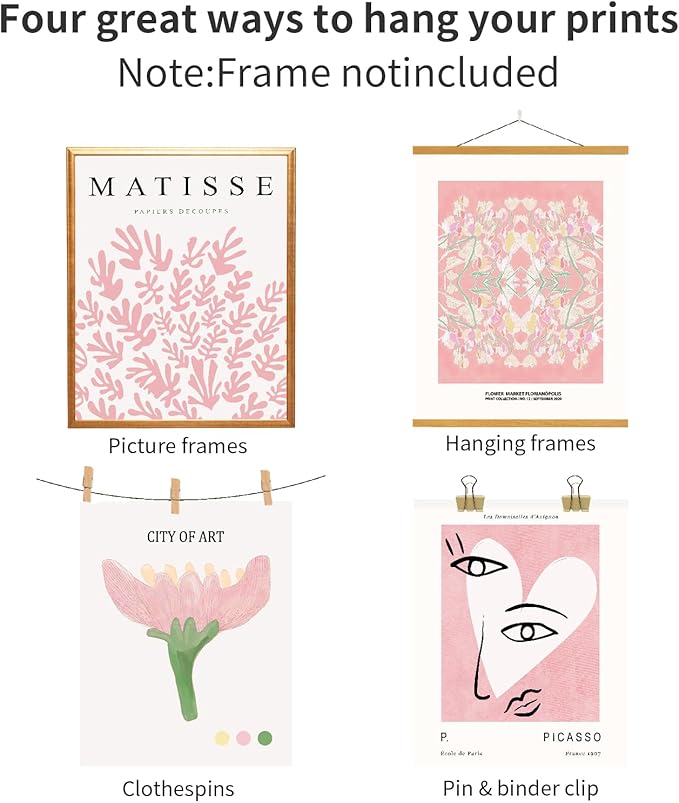 QIAOMICS Pink Flower Market Wall Art Prints,Cute Matisse Wall Decor Aesthetic,Colorful Exhibition Posters Wall Decor Posters for Bedroom,Dorm (8"×10" Unframed)